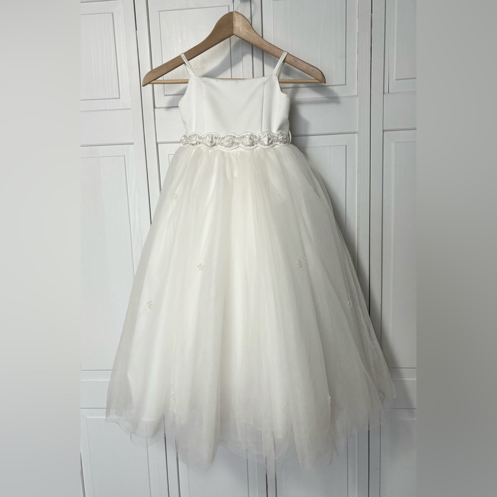 Alfred Angelo Flower Girl Dress Ivory Satin (Size 5)